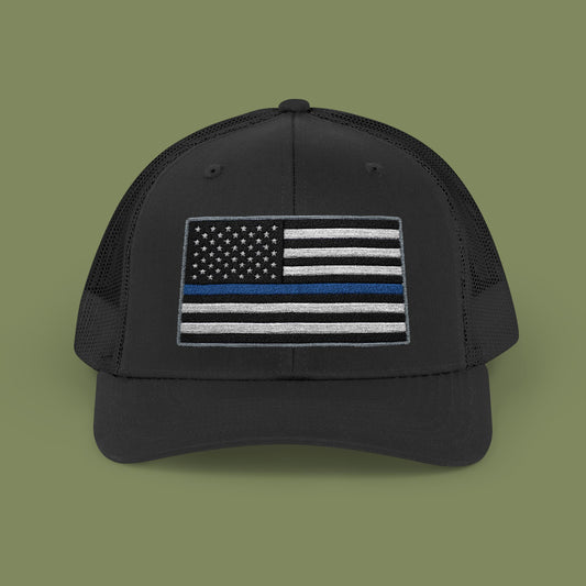 American Flag Thin Blue Line Snapback Trucker Cap
