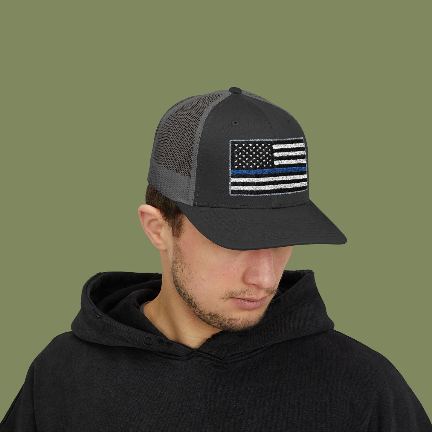 American Flag Thin Blue Line Snapback Trucker Cap