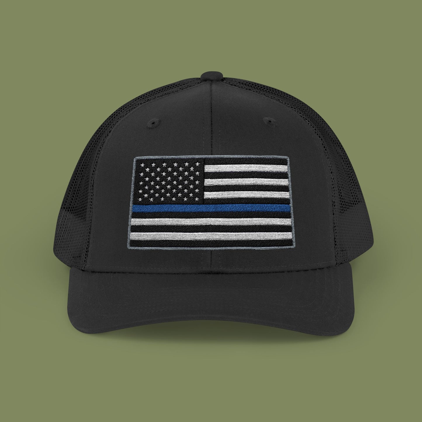 American Flag Thin Blue Line Snapback Trucker Cap