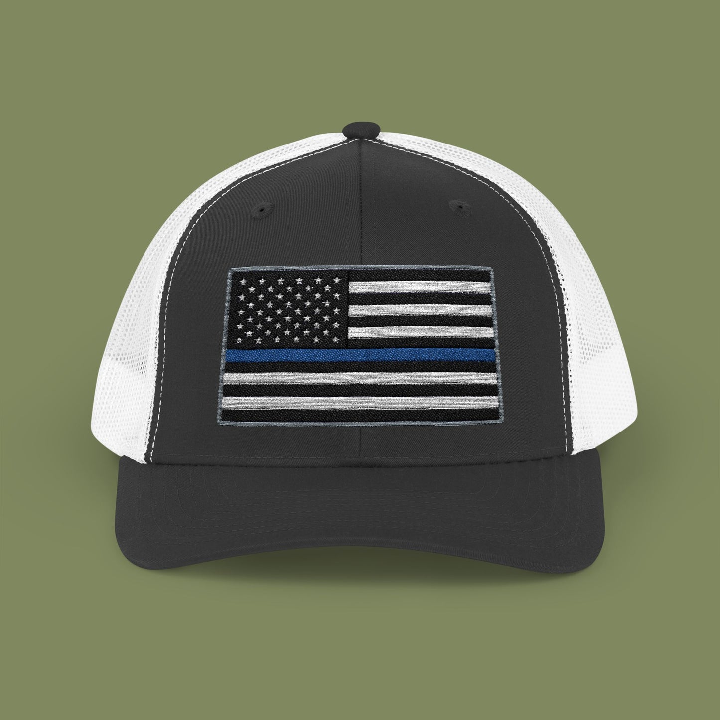 American Flag Thin Blue Line Snapback Trucker Cap