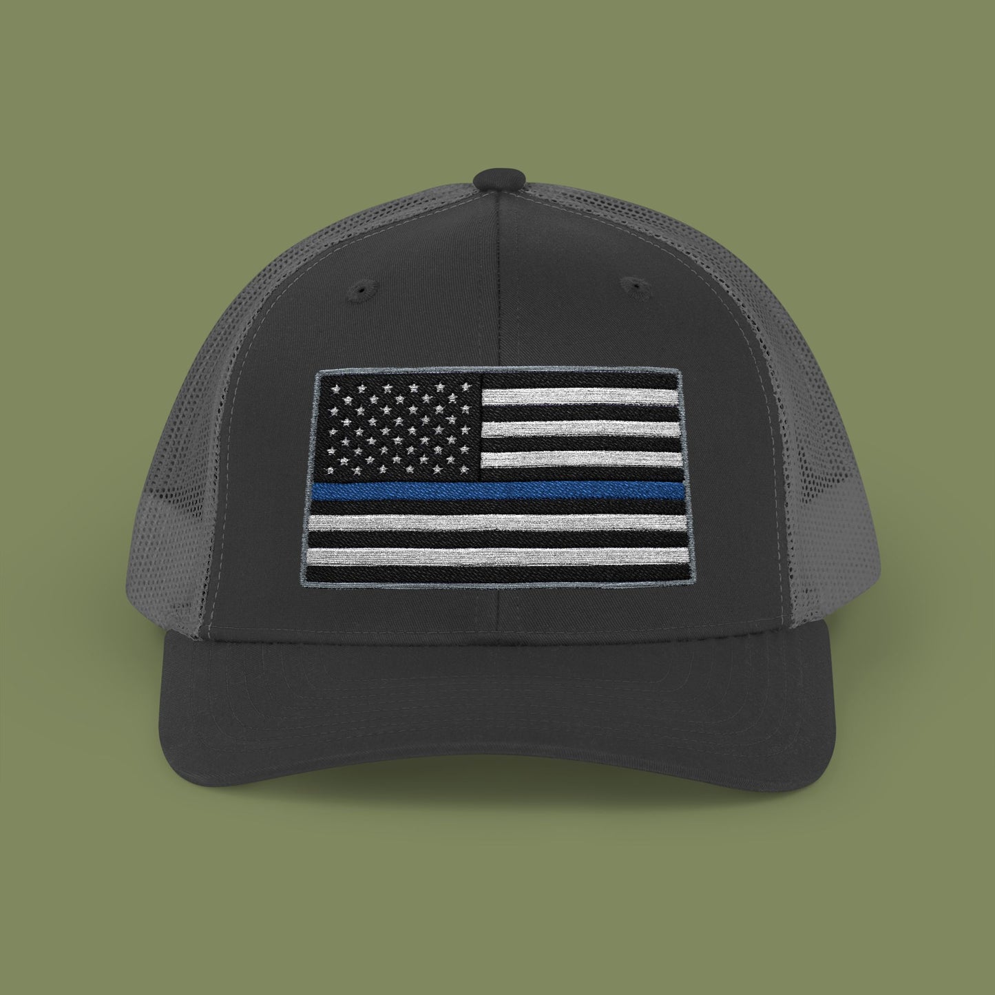 American Flag Thin Blue Line Snapback Trucker Cap
